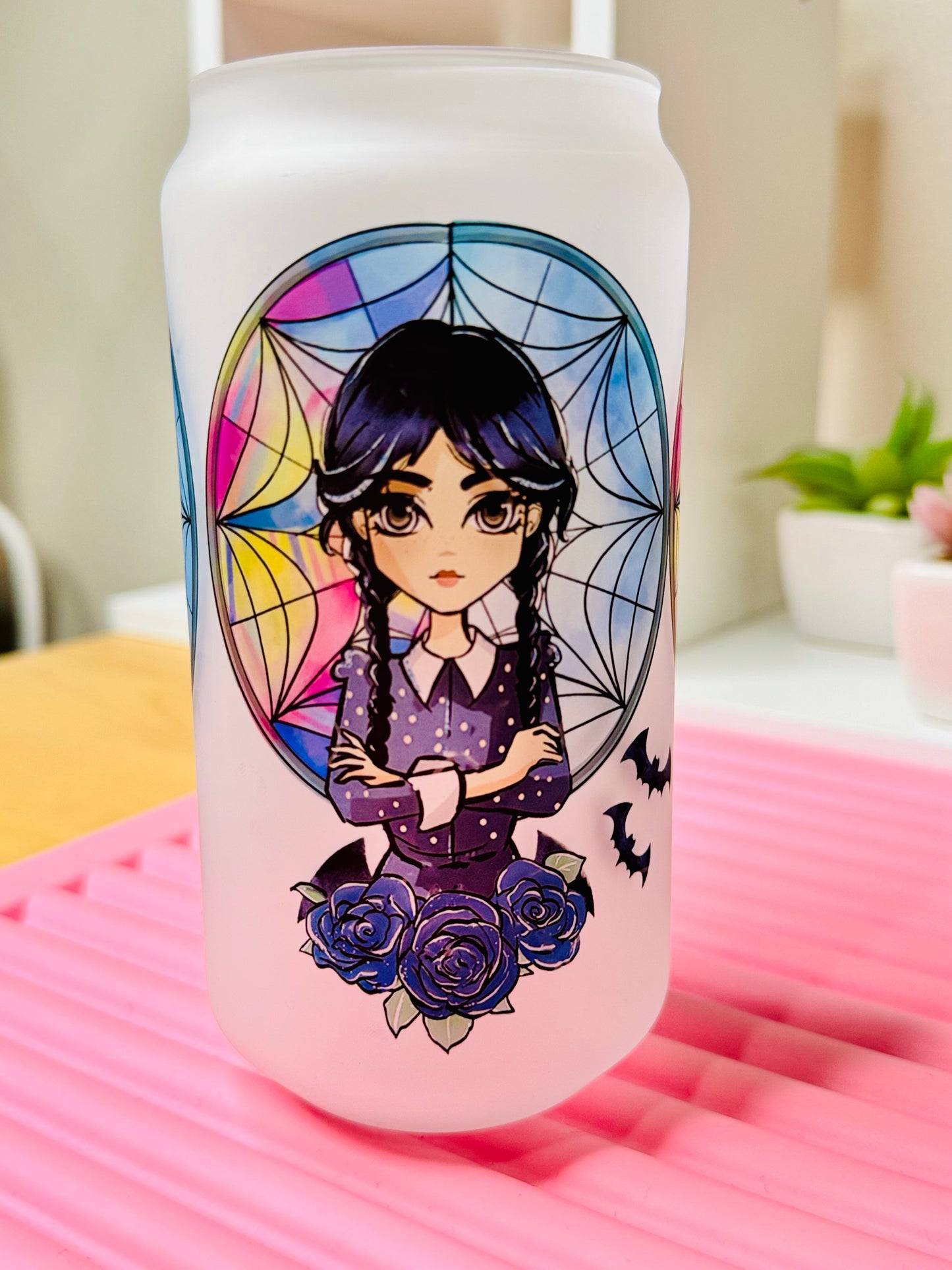 Wednesday Sublimated 18oz Glass Cup (Frosted)
