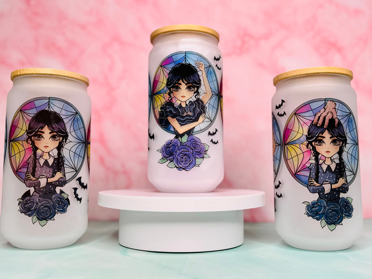 Wednesday Sublimated 18oz Glass Cup (Frosted)