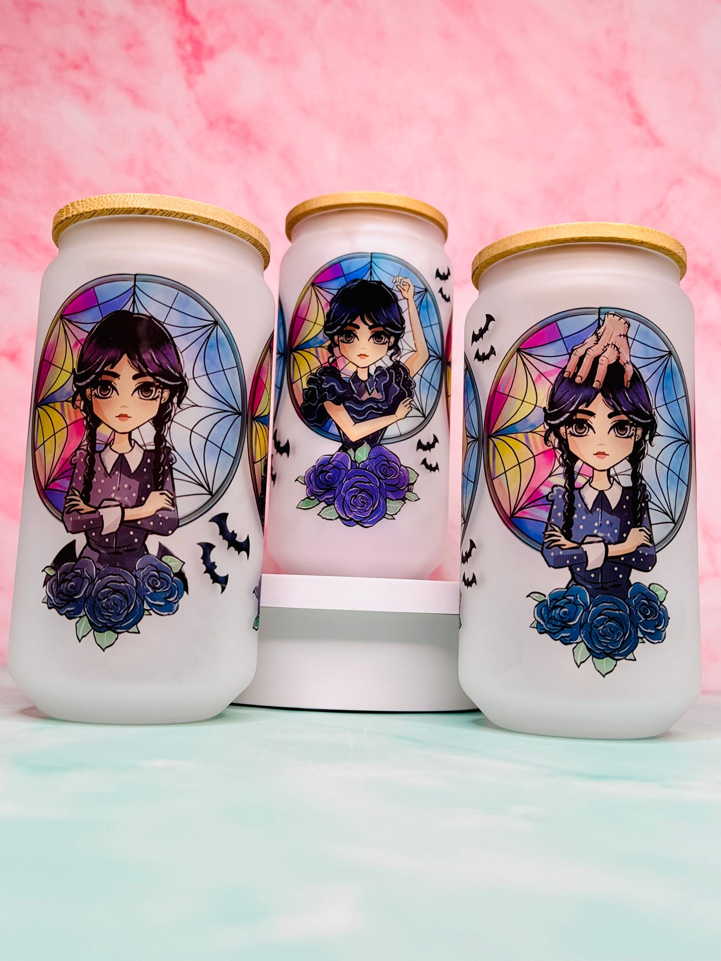 Wednesday Sublimated 18oz Glass Cup (Frosted)
