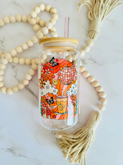 Orange Retro Caffeinated Vibes 16oz Glass Can