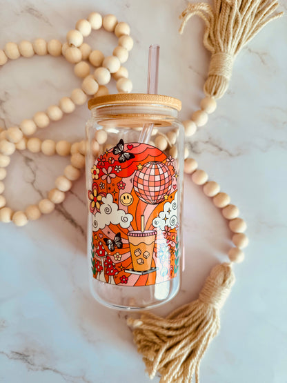 Orange Retro Caffeinated Vibes 16oz Glass Can