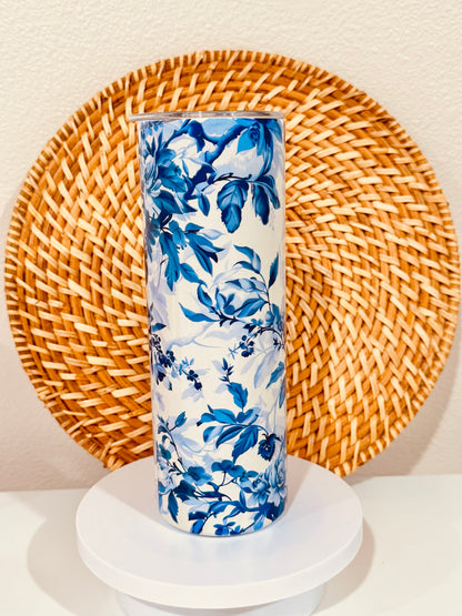 Blue Toile 20oz Skinny Tumbler