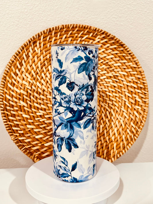 Blue Toile 20oz Skinny Tumbler