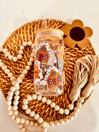 Christmas Ginger Bread House 16oz Glass Cup