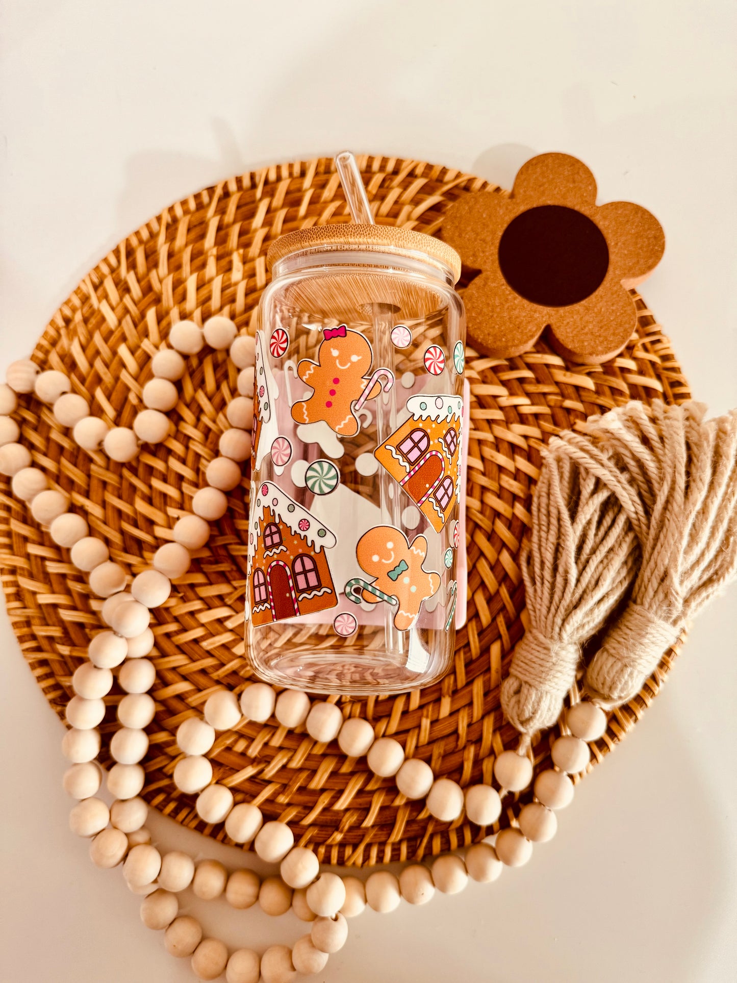 Christmas Ginger Bread House 16oz Glass Cup