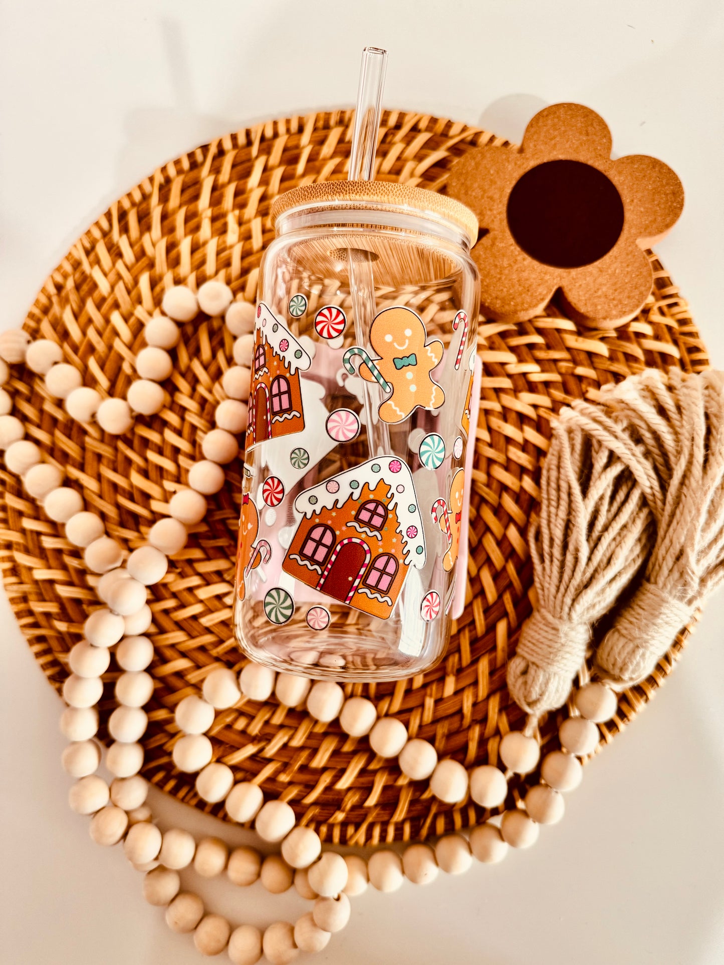 Christmas Ginger Bread House 16oz Glass Cup