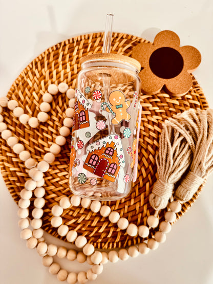 Christmas Ginger Bread House 16oz Glass Cup