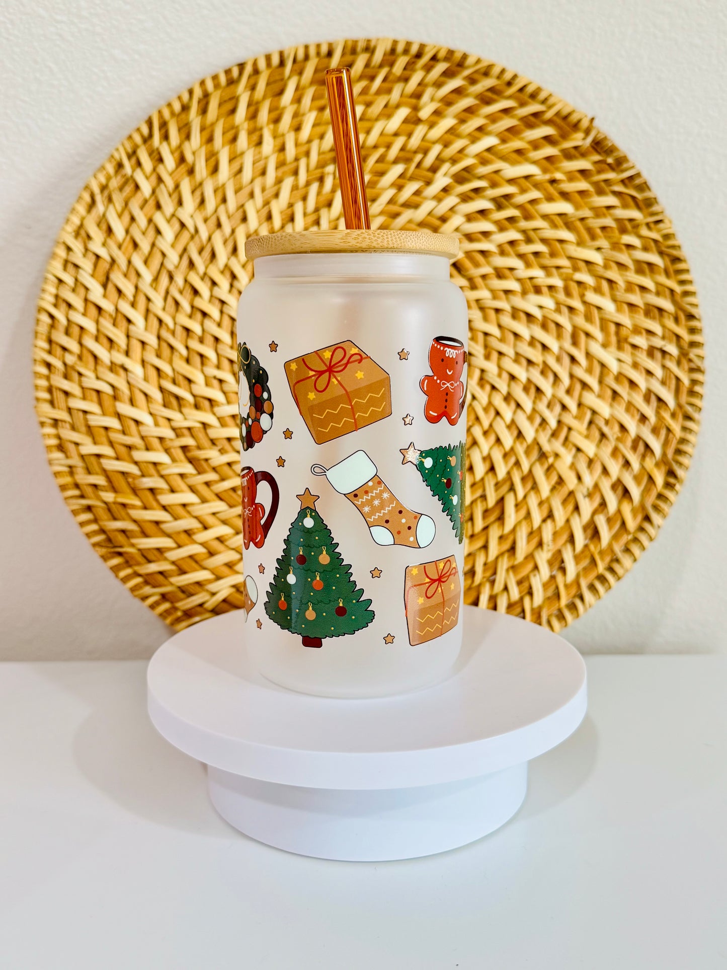 Cozy Christmas 16oz Glass Cup