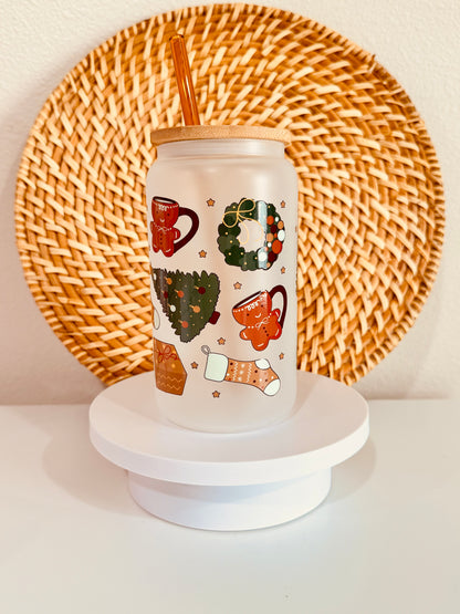 Cozy Christmas 16oz Glass Cup