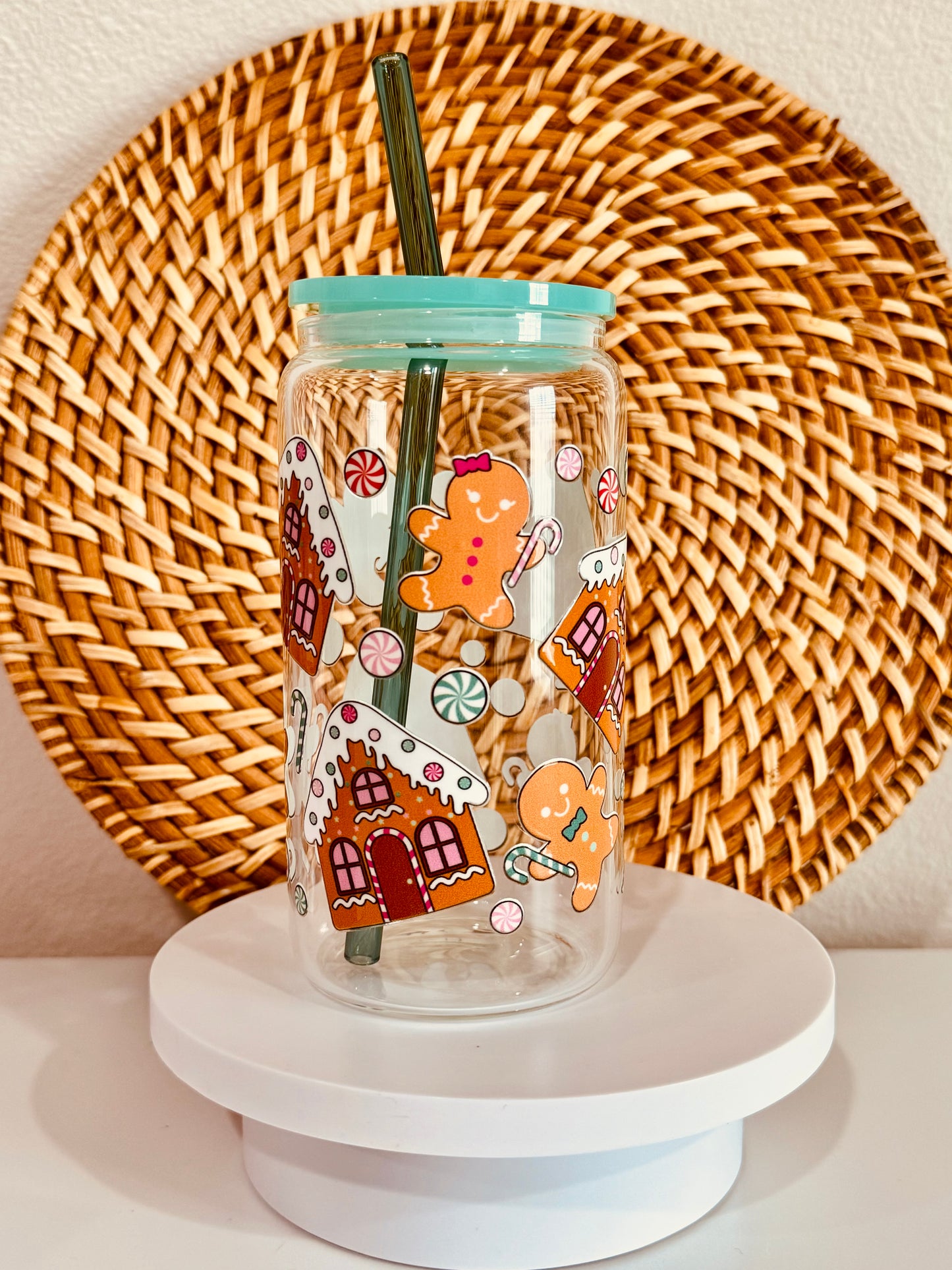 Christmas Ginger Bread House 16oz Glass Cup
