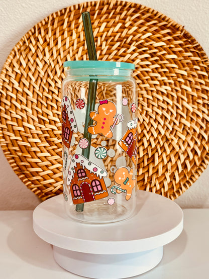 Christmas Ginger Bread House 16oz Glass Cup