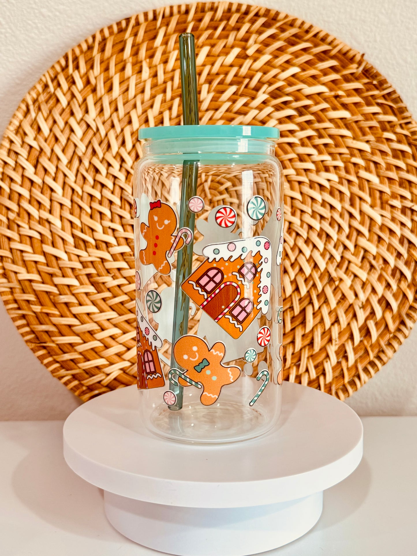 Christmas Ginger Bread House 16oz Glass Cup