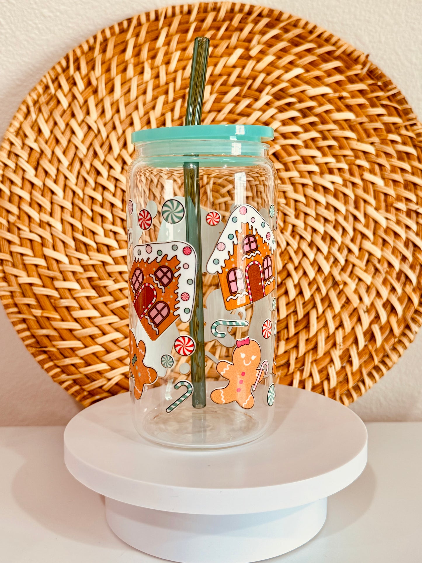 Christmas Ginger Bread House 16oz Glass Cup