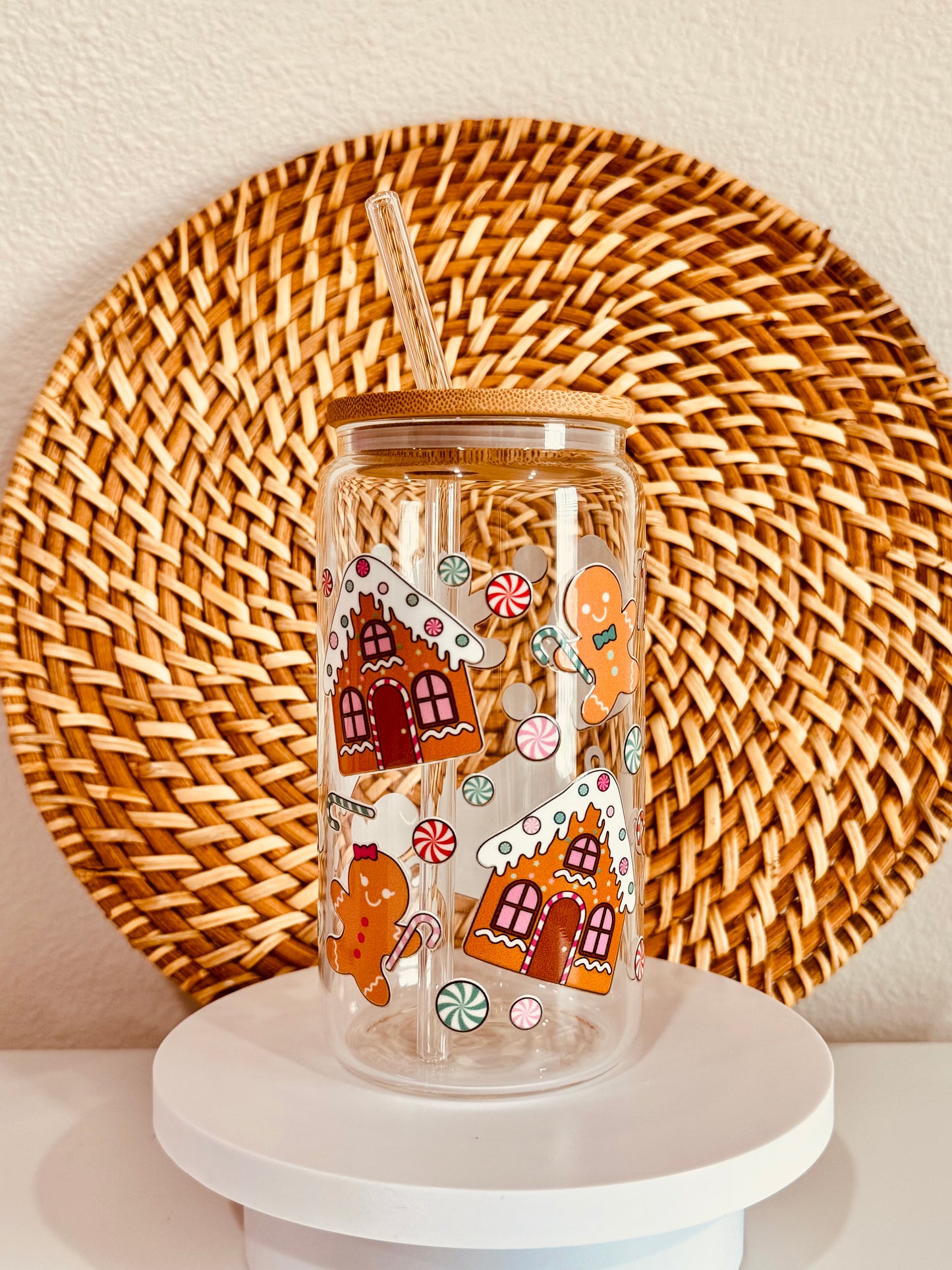 Christmas Ginger Bread House 16oz Glass Cup