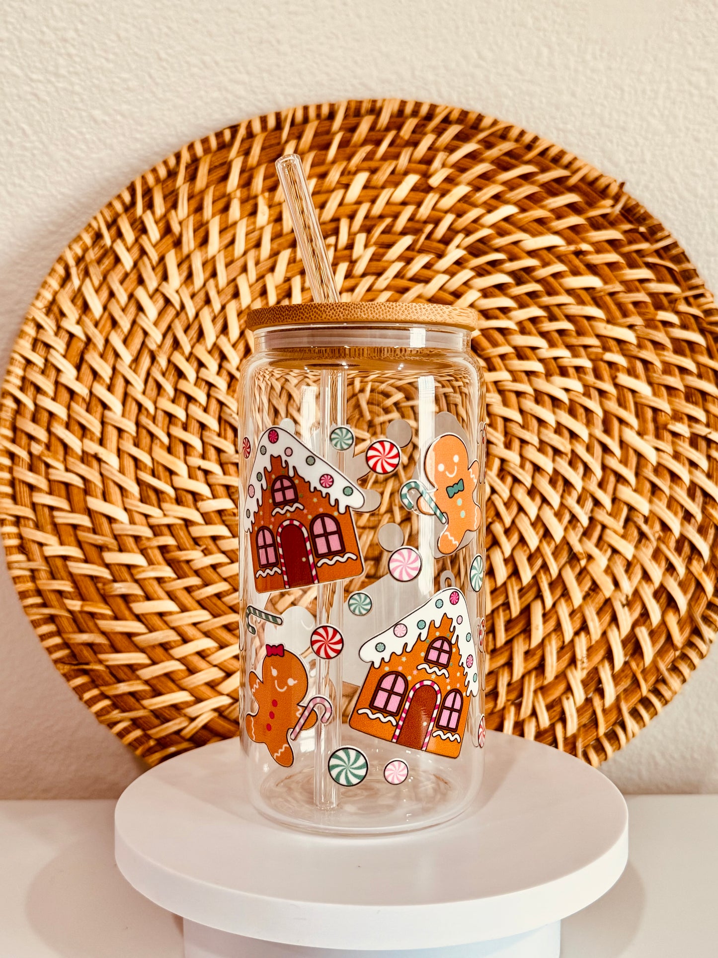 Christmas Ginger Bread House 16oz Glass Cup