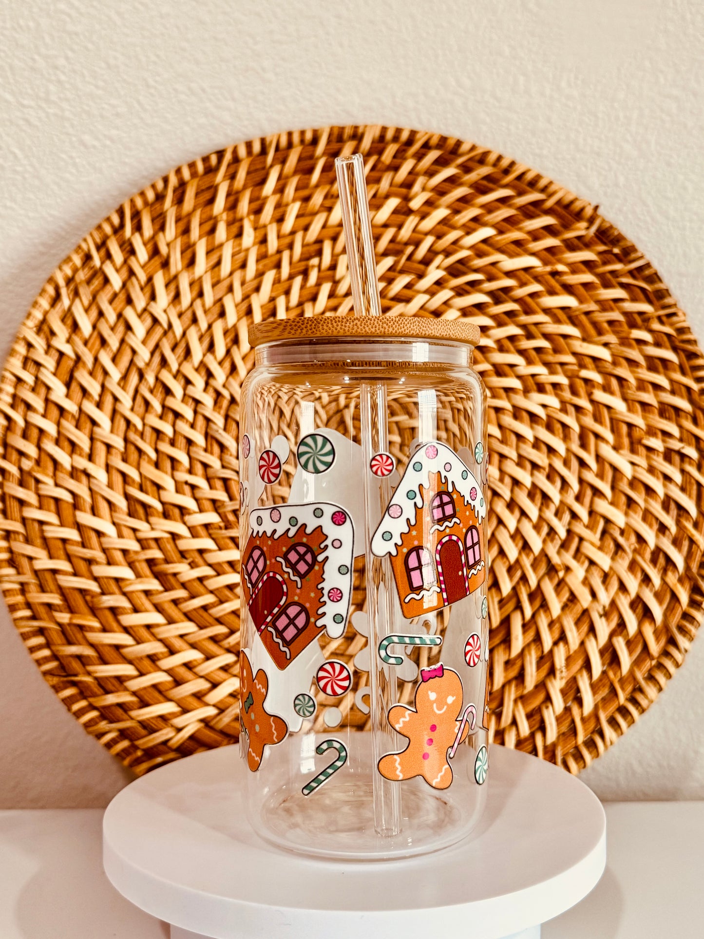 Christmas Ginger Bread House 16oz Glass Cup