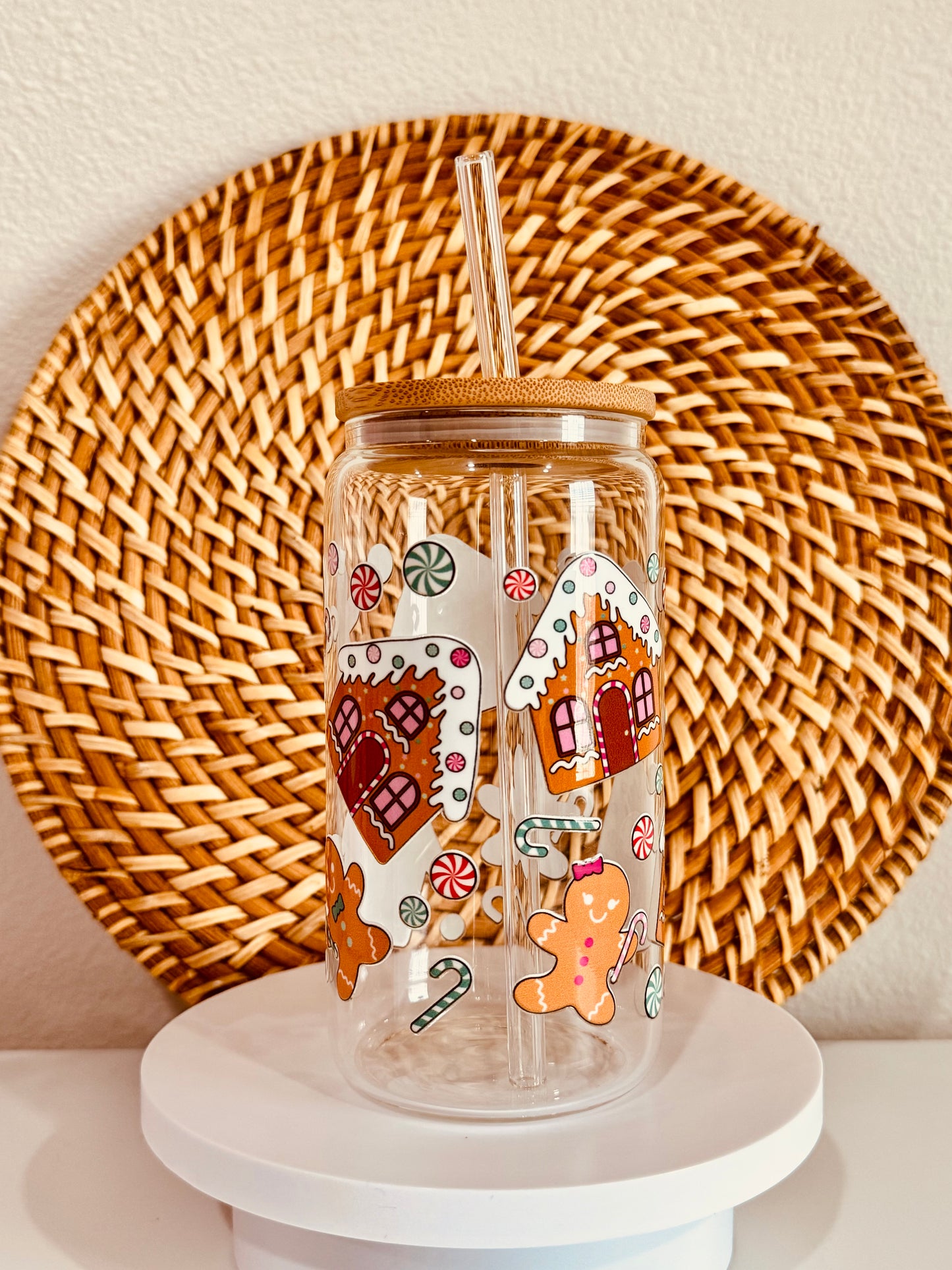 Christmas Ginger Bread House 16oz Glass Cup