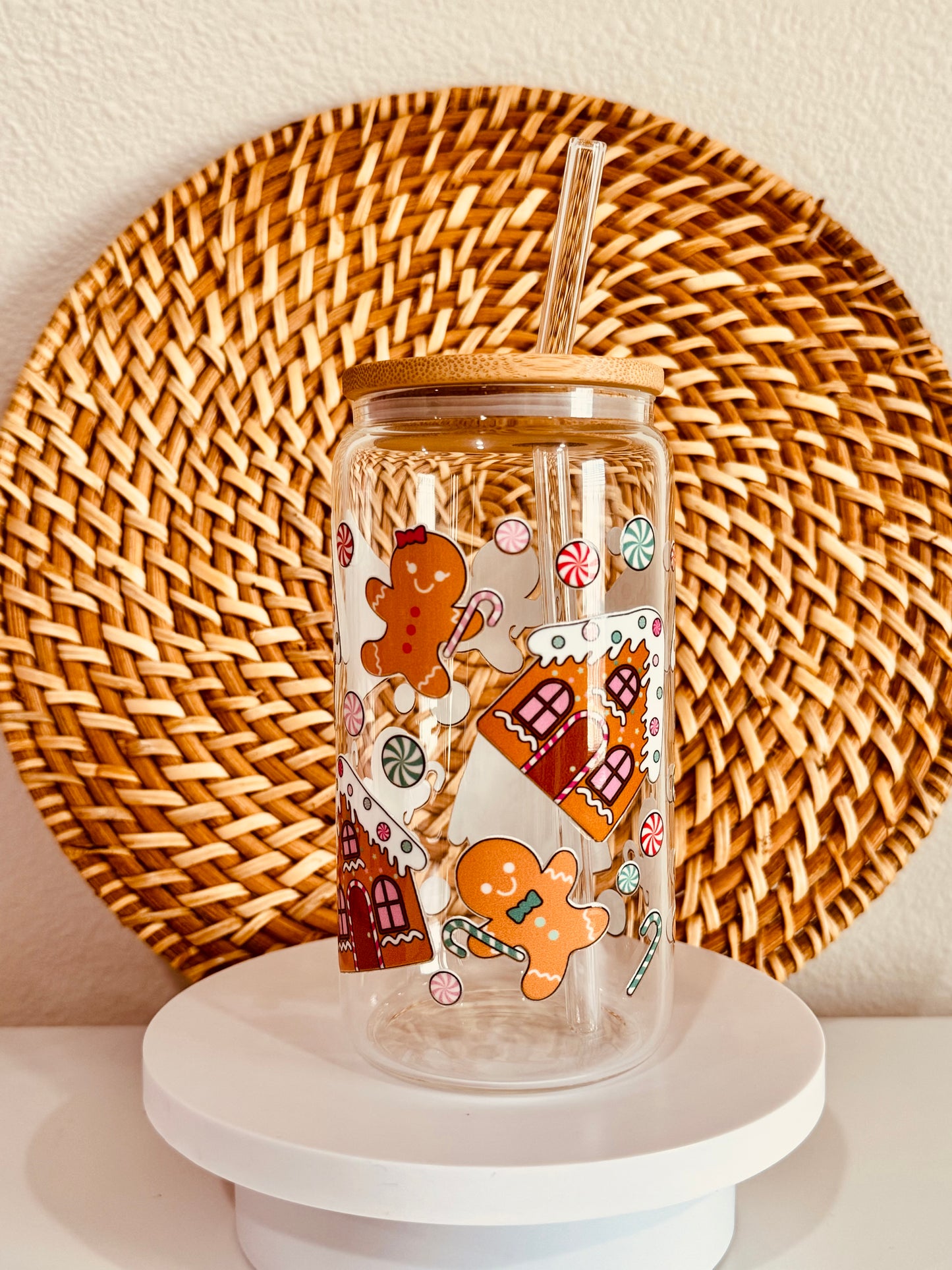Christmas Ginger Bread House 16oz Glass Cup