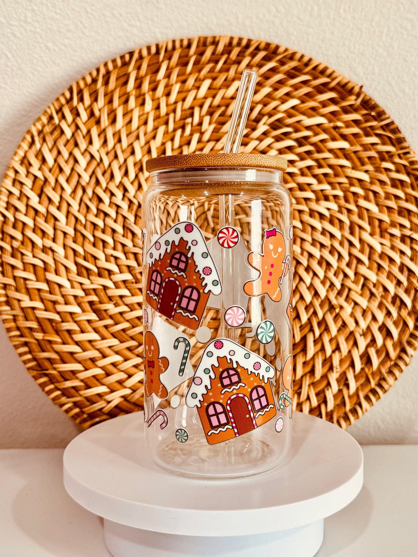 Christmas Ginger Bread House 16oz Glass Cup