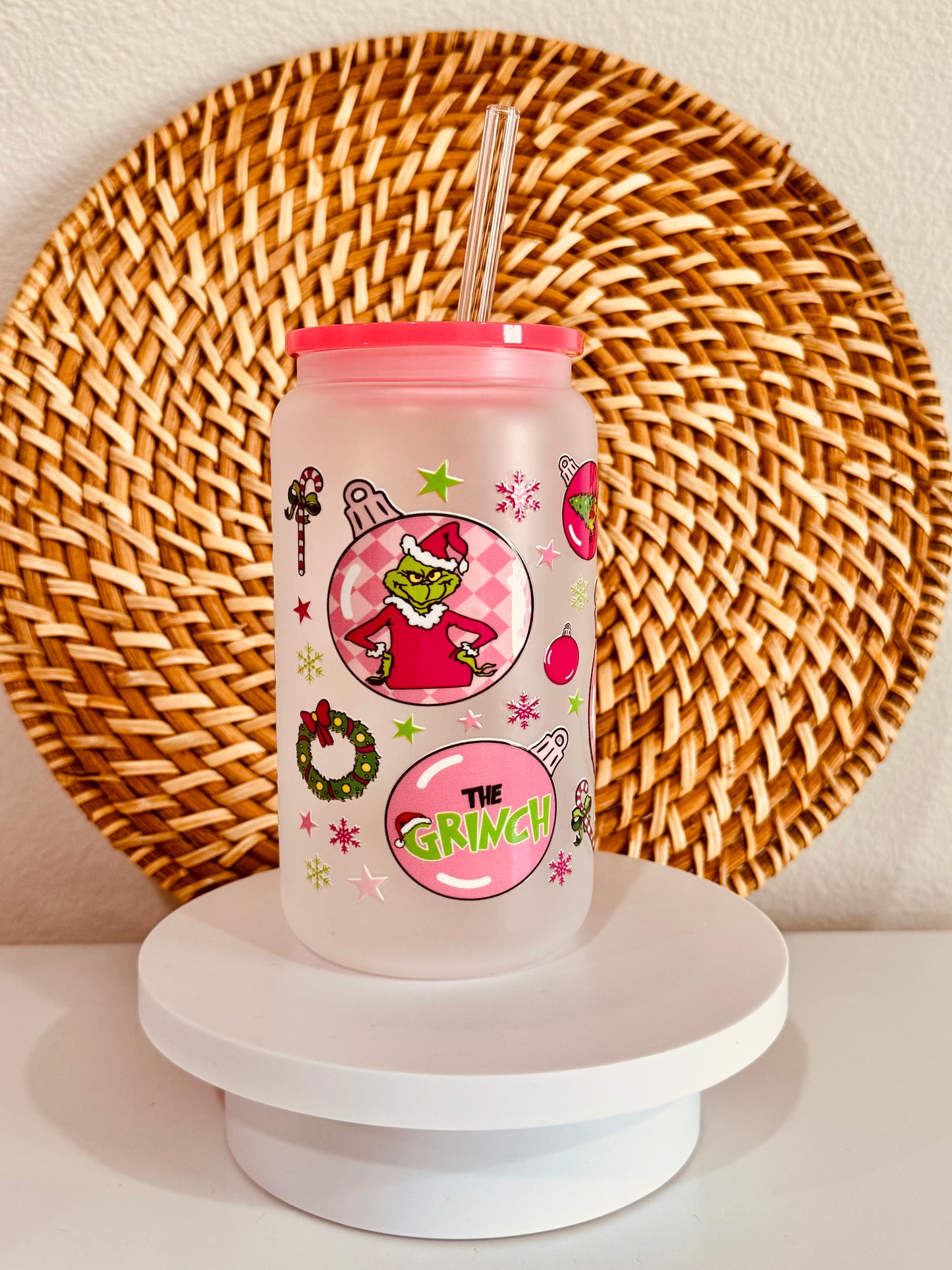 Grinch Ornaments 16oz Glass Cup