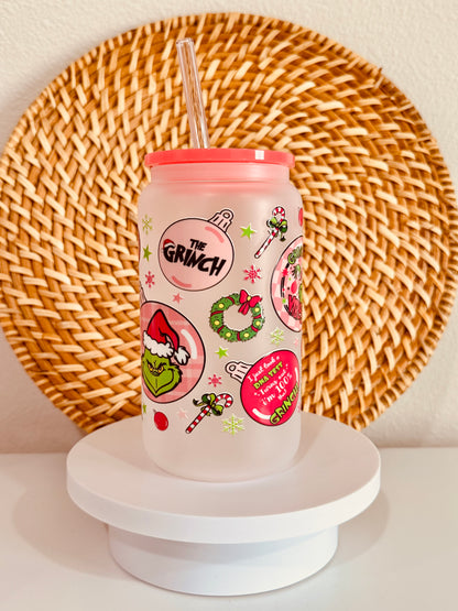 Grinch Ornaments 16oz Glass Cup