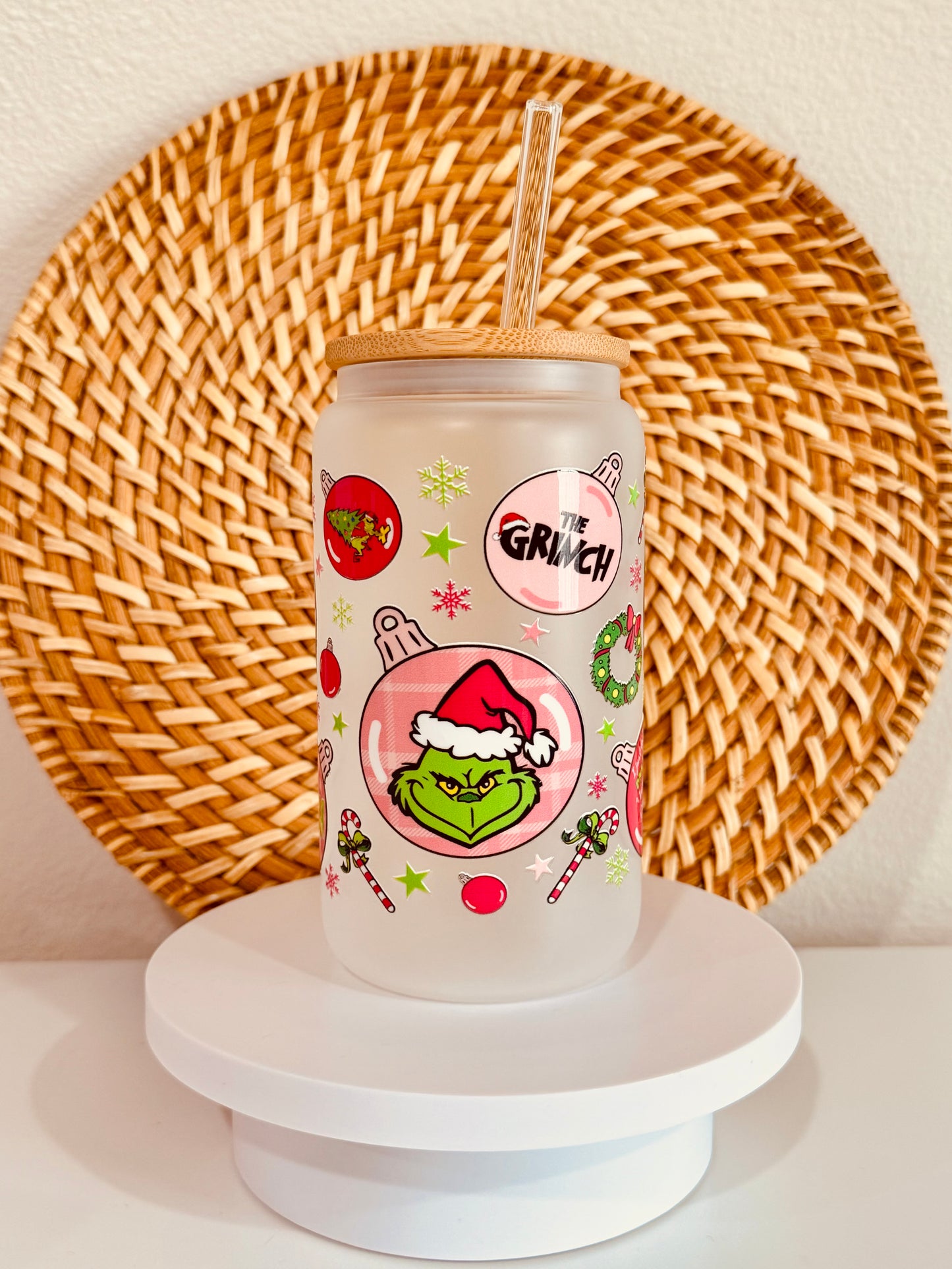 Grinch Ornaments 16oz Glass Cup