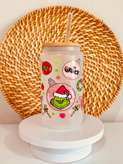 Grinch Ornaments 16oz Glass Cup