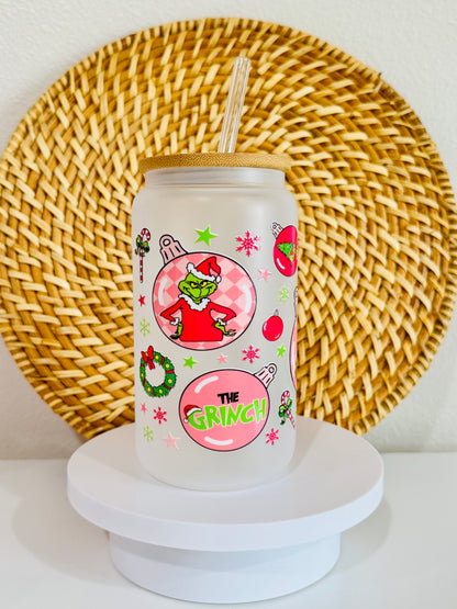Grinch Ornaments 16oz Glass Cup