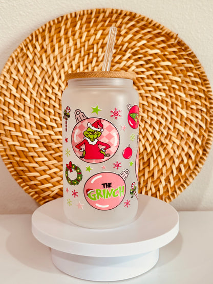 Grinch Ornaments 16oz Glass Cup