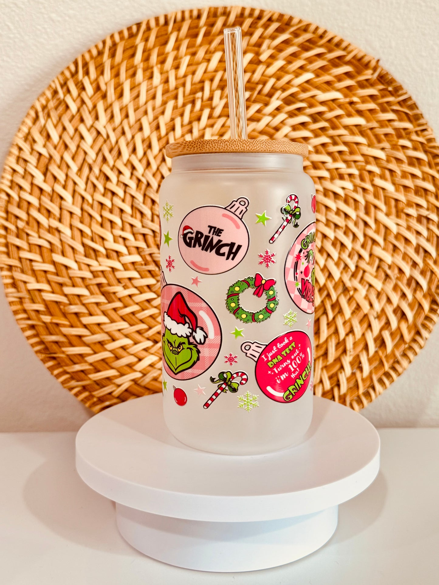 Grinch Ornaments 16oz Glass Cup