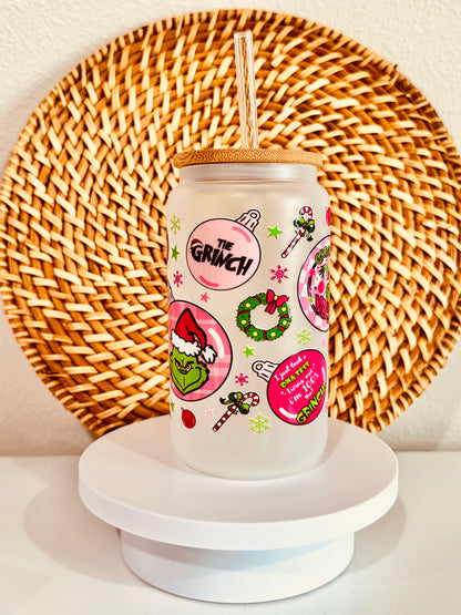Grinch Ornaments 16oz Glass Cup