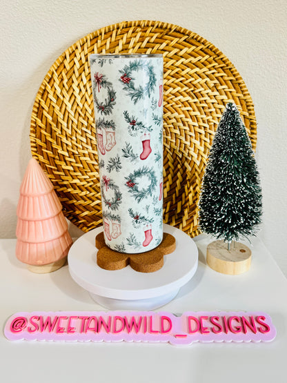 Christmas Stockings & Wreaths 20oz Skinny Tumbler