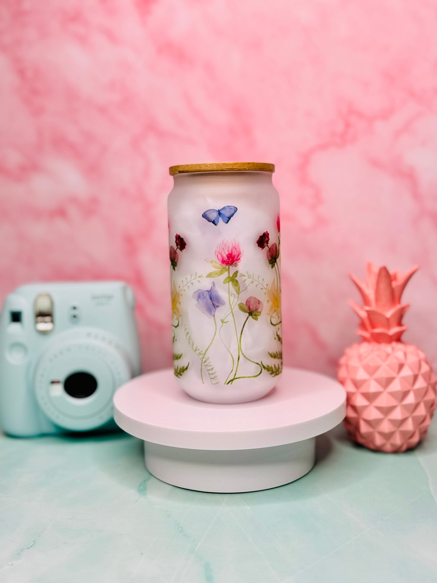 Wildflower Sublimated 18oz Glass Cup (Frosted)