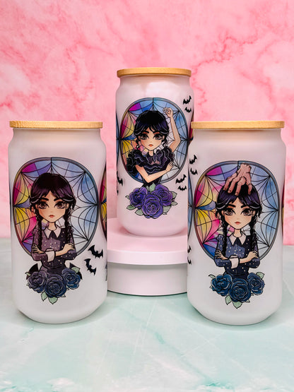 Wednesday Sublimated 18oz Glass Cup (Frosted)