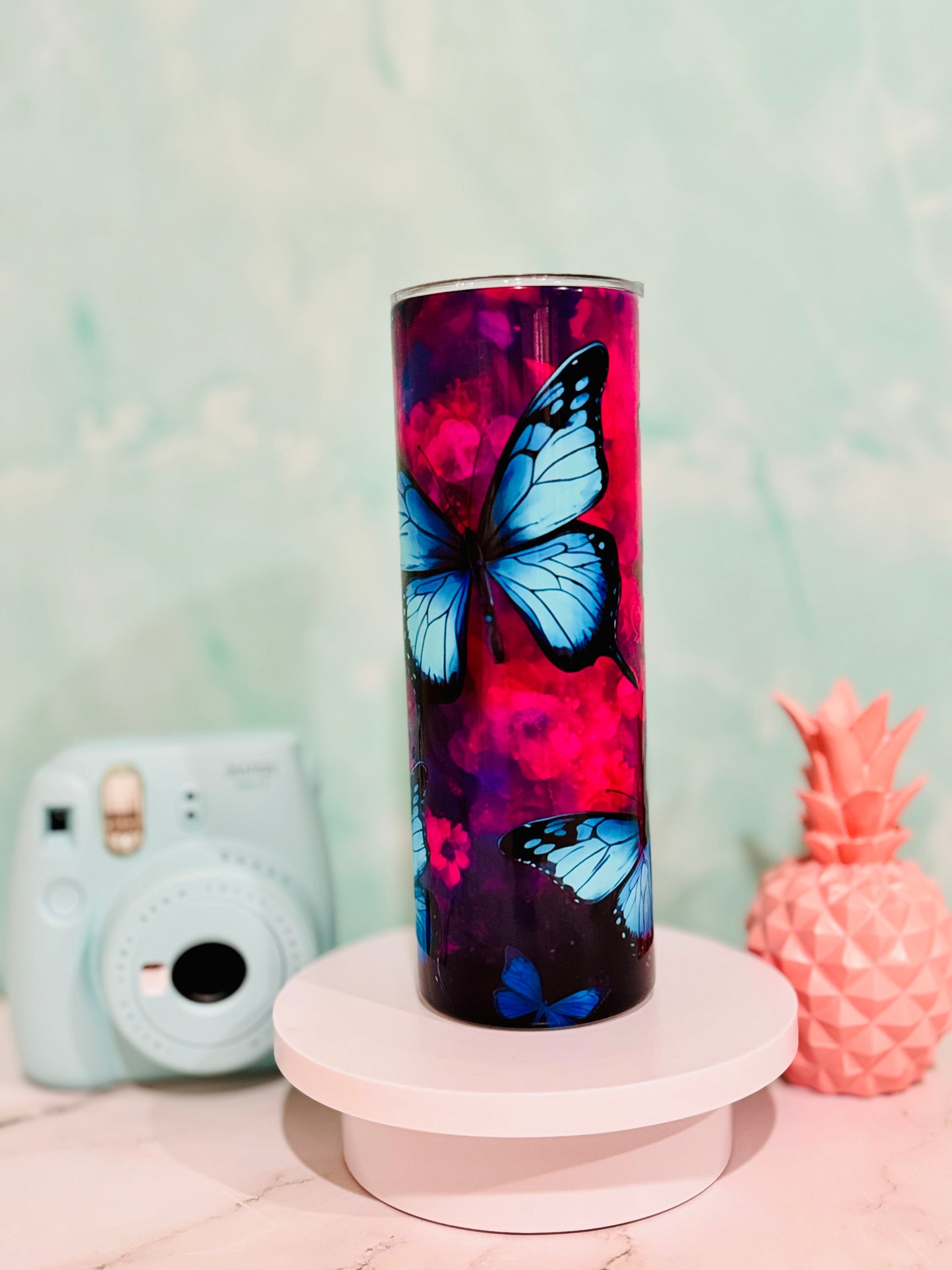 3D Blue Butterflies 20oz Skinny Tumbler