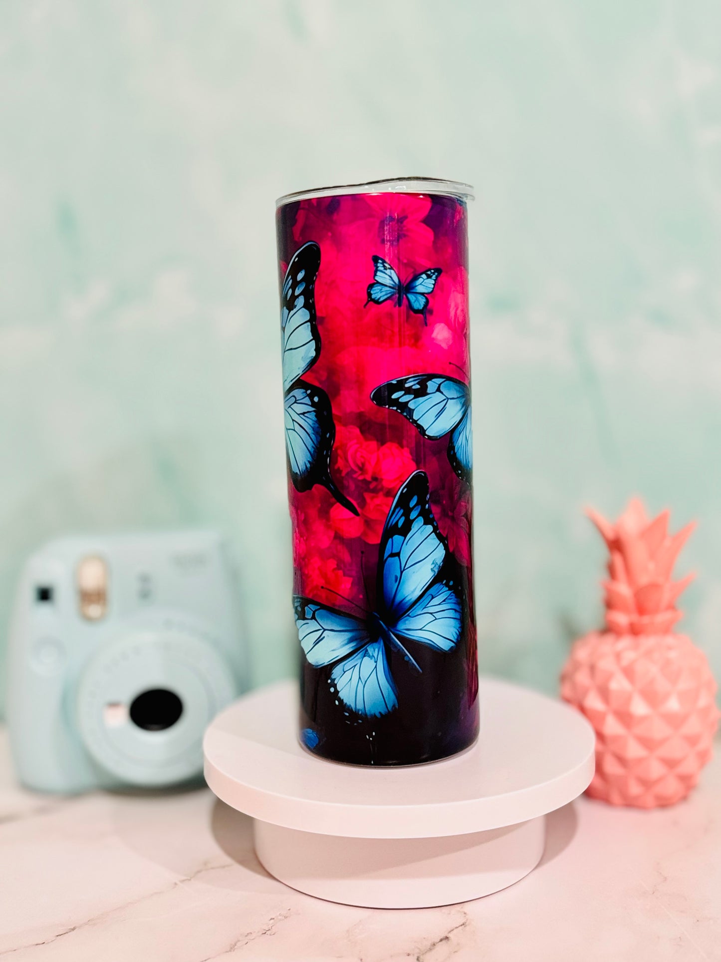 3D Blue Butterflies 20oz Skinny Tumbler