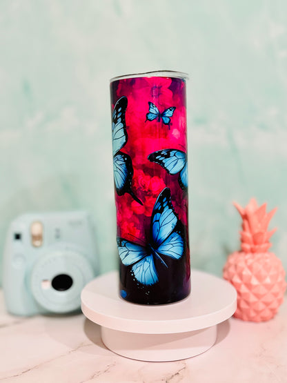 3D Blue Butterflies 20oz Skinny Tumbler