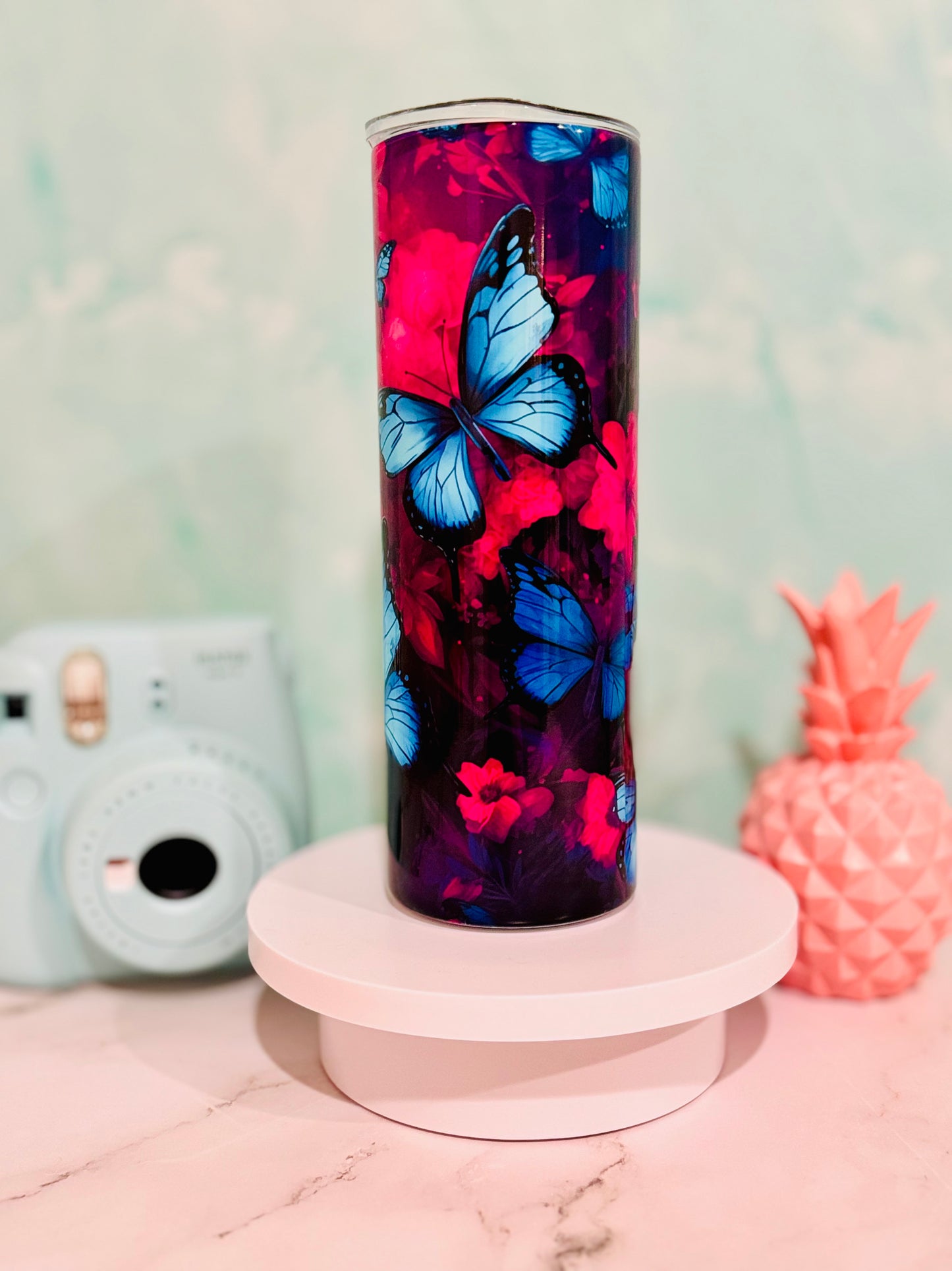 3D Blue Butterflies 20oz Skinny Tumbler